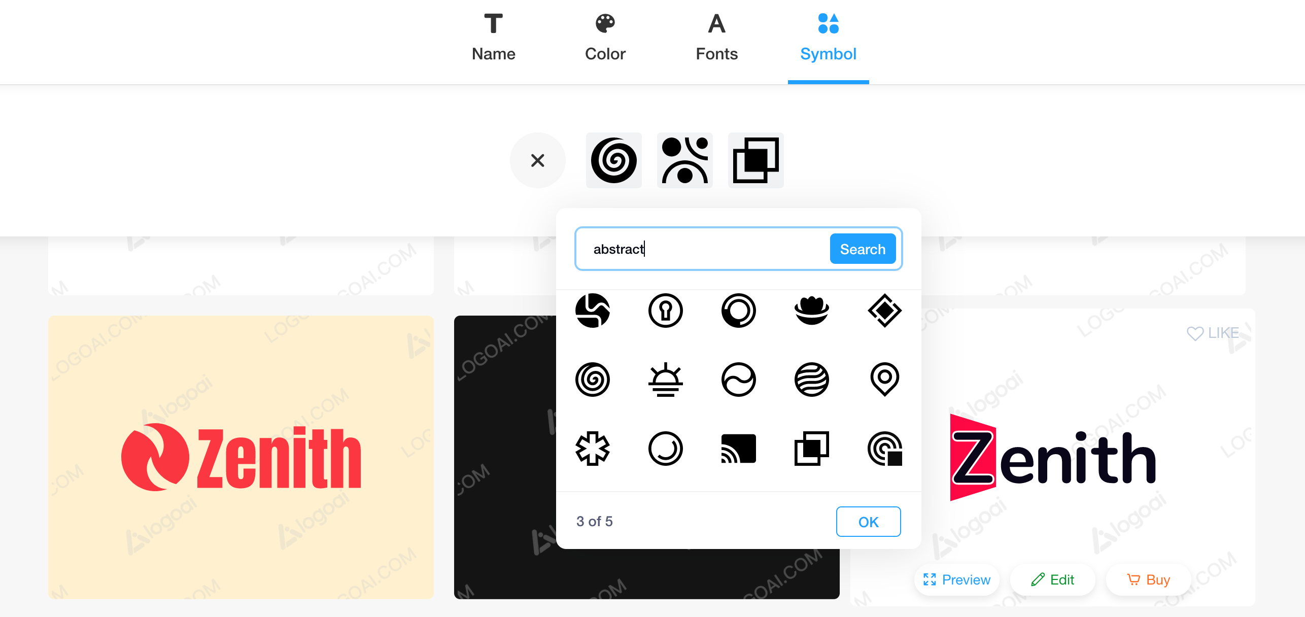 mix and match abstract symbols in the AI logo generator